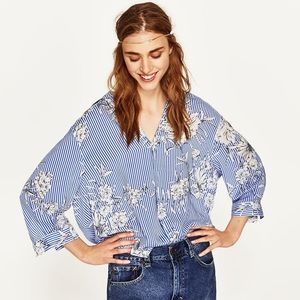 Zara • Striped Floral Blouse